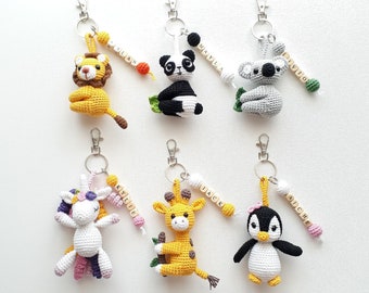 Crochet Keychain , Panda keychain , Fox keychain , Koala keychain , Unicorn keychain , Giraffe keychain , Penguin keychain , Lion keychain