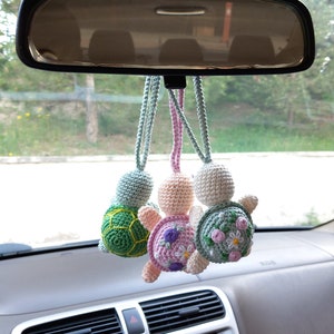 Crochet Car Accessories, Crochet turtle car mirror hanging accessories, Crochet turtle bag accessories, Turtle Car Hanging, For Car Gift