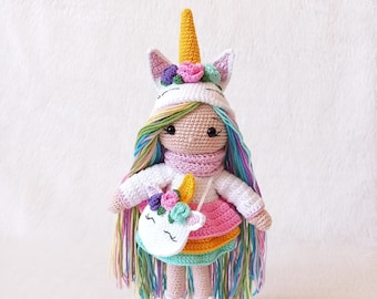 Crochet unicorn doll, Amigurumi unicorn doll, Unicorn stuffed doll, Unicorn girl, Handmade unicorn doll, Amigurumi unicorn girl,