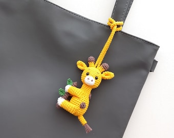 Crochet Bag Accessories, Crochet Giraffe Car Accessories, Giraffe Car Mirror Hanging, Personalized Giraffe Keychain, Personalized Gift