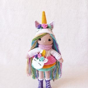 Crochet unicorn doll, Amigurumi unicorn doll, Unicorn stuffed doll, Unicorn girl, Handmade unicorn doll, Amigurumi unicorn girl,