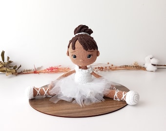 Crochet Ballerina Doll, Amigurumi Ballerina Doll, Christmas Gift, Handmade Ballerina Doll, Dark Skin Ballerina Doll, African American Doll