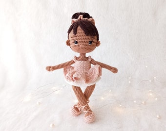 Crochet Ballerina Doll, Crochet Dark Skin Doll, African Doll, American Doll, Christmas Gift For Her, Handmade Ballerina Doll, Ballerina Toy