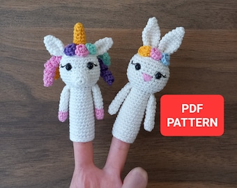 Crochet Unicorn Finger Puppet Pattern, Crochet Rabbit Finger Puppet Pattern, Amigurumi Finger Puppets Pattern, Instant PDF Download