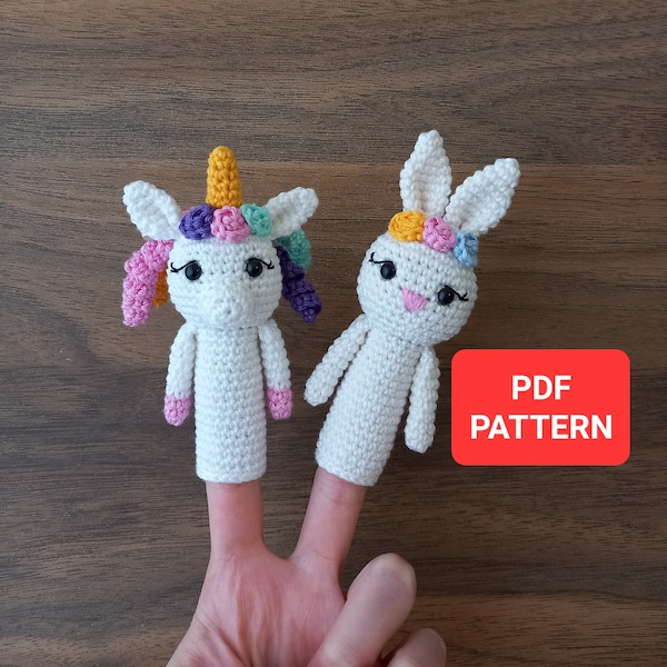Crochet Unicorn Finger Puppet Pattern, Crochet Rabbit Finger Puppet Pattern, Amigurumi Finger Puppets Pattern, Instant PDF Download