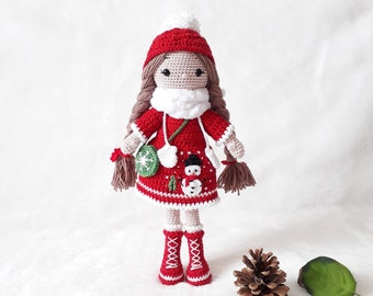 Handmade Crochet Doll: Snowflake Girl, Cotton Amigurumi (30-32 cm)