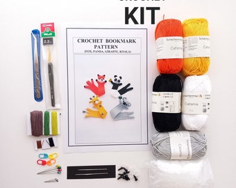 Kit de ganchillo, kit de marcapáginas de ganchillo, bricolaje de ganchillo, conjunto de kit Amigurumi, conjunto de kit de marcapáginas de animales, conjunto de bricolaje hecho a mano