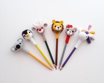 Crochet Pencil Toppers, Animal Pencil Toppers, For Best Gift, For Book Lovers, Amigurumi Pencil Toppers,