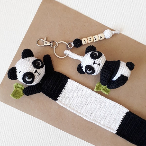 Crochet panda bookmark , Crochet animal bookmark , Panda bookmark , Panda keychain , Lion keychain , Lesezeichen panda , Amigurumi Bookmark