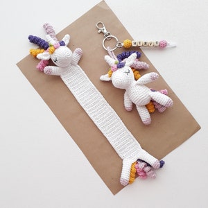 Crochet Unicorn Bookmark , Crochet Unicorn Keychain , Personalized Keychain , Unicorn Bookmark , Lesezeichen , Häkeln Lesezeichen , Keychain