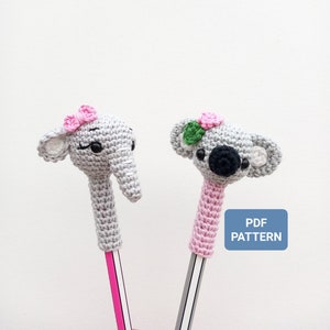 Crochet Pencil Topper Pattern, Crochet Elephant Pencil Topper Pattern, Koala Pencil Topper Pattern, Instant PDF Download