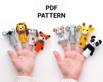 Patrón de títeres de dedo de ganchillo, Patrón de títeres de dedo Amigurumi, Patrón de títeres de dedo de león, Descarga instantánea de PDF, Patrón de títeres de dedo de zorro