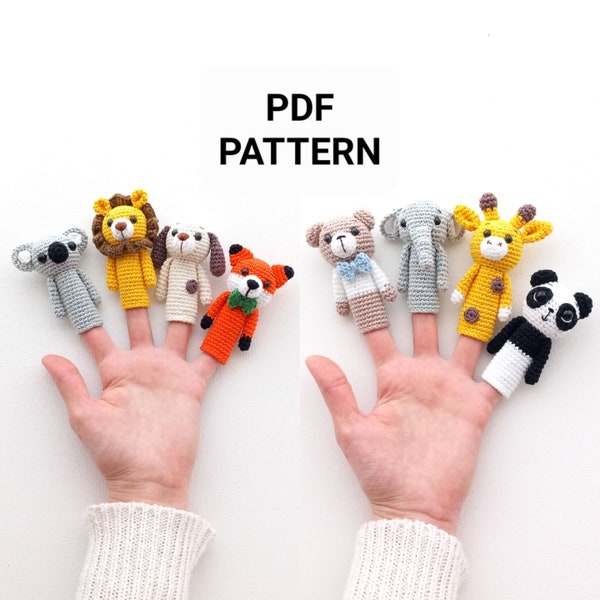 Crochet Finger Puppets Pattern, Amigurumi Finger Puppet Pattern, Lion Finger Puppet Pattern, Instant PDF Download, Fox Finger Puppet Pattern