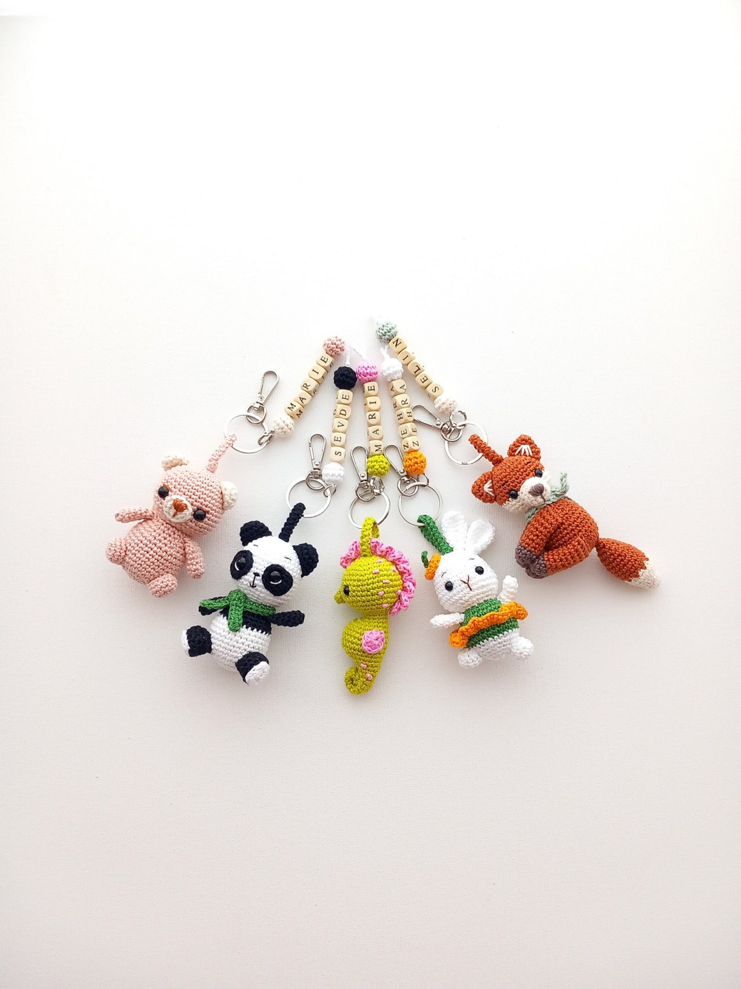 Crochet Fox Keychain, Crochet Panda Keychain, Crochet Bear Keychain ...