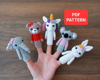 Crochet Finger Puppets Pattern, Animal Finger Puppet Pattern, Crochet Pattern PDF, Instant PDF Download, Crochet Bear Finger Puppet Pattern