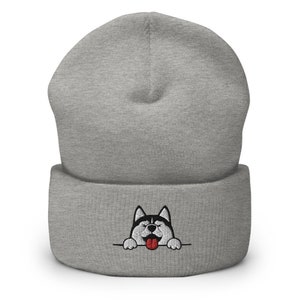 Siberian Husky Embroidery Cuffed Beanie,Cute Husky Beanie,Husky hat,Husky lover,Husky gift,Cute Husky,Husky dog,Funny Husky, Christmas Gift