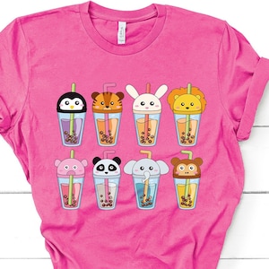 Animal Boba Shirt,Cartoon Anime Shirt,Animal Lover Gift,Love Bubble Tea Shirt,Funny Harajuku Tees,Cartoon Animal Zoo Shirt,Milkshake T-Shirt