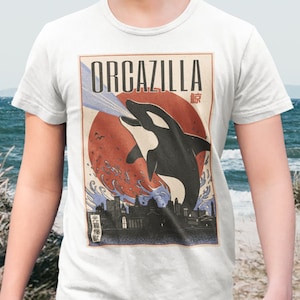 Orcazilla Killer Whale Vintage T-Shirt, Camicia Killer Whale, Camicia Divertente Mammifero Acquatico, Idea Amante Killer Whale, Camicia Unisex Regalo Orcazilla