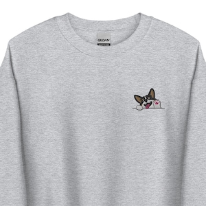 Waving Tricolor Corgi Embroidered Sweatshirt, Cute Corgi Lover Gift, Unisex Crewneck Sweater, Long Sleeve Pullover Sweater - Multiple Colors