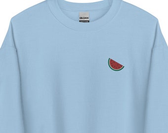 Regalo de sudadera bordada de sandía, regalo amante de la sandía, lindo suéter de cuello redondo unisex, suéter de manga larga - múltiples colores