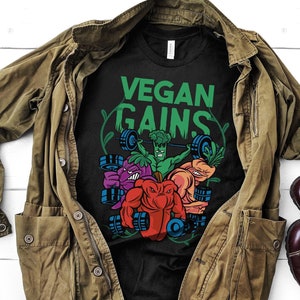 Vegan Gains T-Shirt: Funny Gym Workout, Plant-Based Bodybuilding