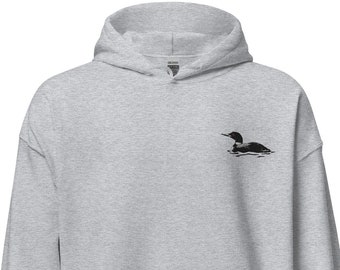 Embroidered Loon Hoodie: Unisex Bird Watcher Gift