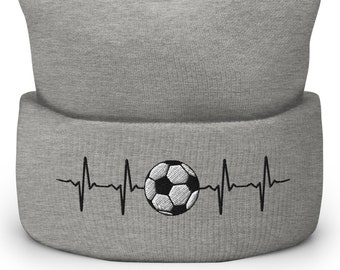 Soccer Heartbeat Embroidered Cuffed Beanie, Soccer Coach Gifts, Soccer Gifts, Soccer Coach Cap, Soccer Player Hat, Soccer Team Gift Beanie