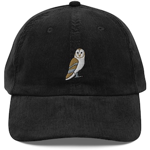 Barn Owl Embroidered Cap, Vintage Corduroy Hat, Nature Lover Gift, Corduroy Bird Hat, Adjustable Vintage Cap Women Men Owl Cap Gifts