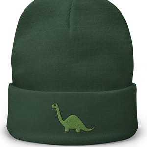 Green Dinosaur Embroidered Cuffed Knit Beanie Winter for Men and Women,Embroidered to Order,Embroidery Winter Unisex Knit Cuff Beanie Hat