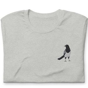 Magpie Bird Unisex T-Shirt, Magpie Lovers Gift Embroidered Unisex T-Shirt Gift for Her for Him Unisex Short Sleeve Shirt - Multiple Colors