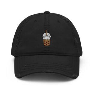 Embroidered Boba Milk Tea Hat: Distressed Dad Cap, Boba Lover Gift