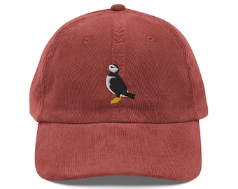 Gorra de béisbol de pana con diseño de frailecillo bordado - Wildlife