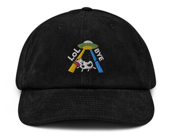 Embroidered Corduroy Dad Hat: Funny Alien Cow UFO Gift