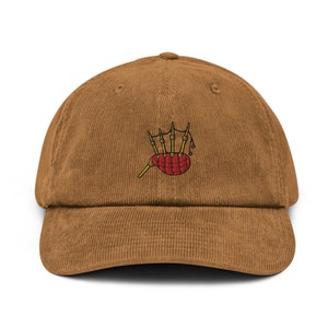 Bagpipes Embroidered Corduroy Hat,  Bagpipes Lover Gift Cap, Adjustable Unisex Dad Hat, Handmade Corduroy Dad Cap Gift - Multiple Colors