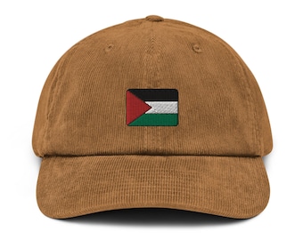 Palestine Corduroy Hat, Palestinian Country Gift, Embroidered Palestinian Flag, Handmade Palestinian Flag Corduroy Hat, Palestinian Flag Cap