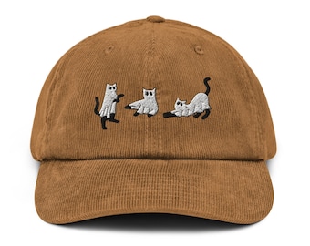Geisterkatzen bestickte Cord-Mütze: Lustige Unisex-Vatermütze