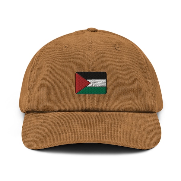 Palestine Corduroy Hat, Palestinian Country Gift, Embroidered Palestinian Flag, Handmade Palestinian Flag Corduroy Hat, Palestinian Flag Cap