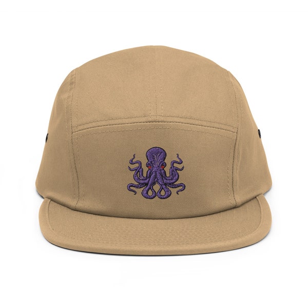 5 Panel hat, Oktopus Embroidered Five Panel Cap, Kraken Embroidered Hat-Octopus Lover Gift Panel Cap-Handmade Panel Cap-Adjustable Panel Cap