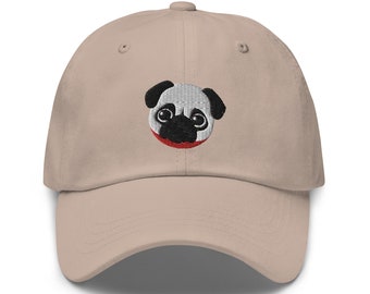 Lindo perro Pug bordado sombrero de papá de béisbol, sombrero de papá de béisbol bordado, regalo de amante de los perros, regalo para el sombrero de papá amante de las mascotas, dueño del perro Pug, sombrero de papá Pug