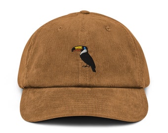 Toucan Corduroy Hat, Toucan Embroidered Corduroy Cap, Toucan Gifts Corduroy Hat, Handmade Embroidered Corduroy Dad Cap-Multiple Colors