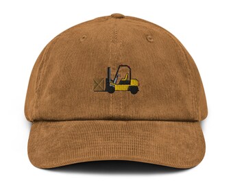 Gorra de papá de pana bordada con diseño de montacargas - Beechfield Cap