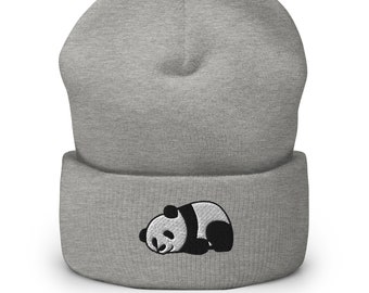Lazy Panda Embroidered Cuffed Beanie, Panda lover, Panda gift, Panda Hat, Cute Panda, Funny Panda, Panda winter, Panda kawaii ,Beanie Hat