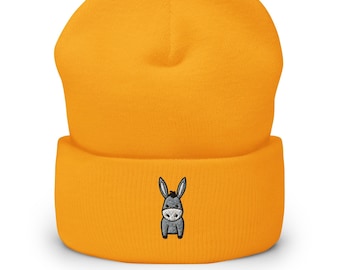 Cute Donkey Embroidered Cuffed Beanie,Donkey lover Gift,Donkey Farmer,Donkey Hat,Donkey Cap,Funny Donkey,Donkey winter, Christmas,kawaii Hat