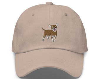 Cute Chihuahua Dog Baseball Dad Hat, Embroidered Unisex Hat, Handmade Dad Cap, Adjustable Baseball Cap Gift, Multiple Colors Hat