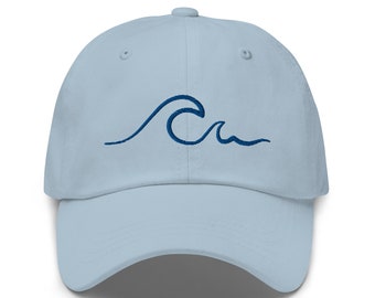 Embroidered Beach Wave Blue Hat, Ocean Wave Blue White Baseball Cap, Tropical Vacation Hat, Summer Baseball Cap Gift - Multiple Colors