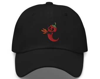 Embroidered Red Skull Chilli Pepper Dad Hat: Funny Unisex Cap