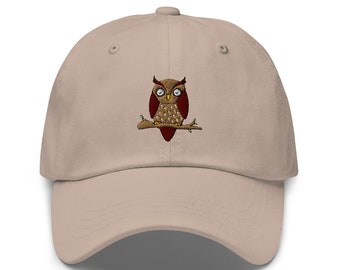 Gestickte Eulen-Dad-Mütze: Unisex-Baumwolltwill-Baseballmütze