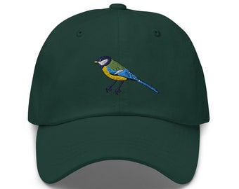 Great Tit Bird Embroidered Hat, Bird Cap, Men Women Nature Wildlife Baseball Cap Gift, Handmade Dad Cap, Adjustable Dad Hat -Multiple Colors