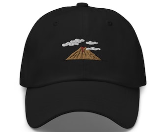 Volcano Embroidered Dad Hat, Island Hawaii Art, Volcanologist Gift Hat, Handmade Embroidered Dad Cap, Adjustable Dad Hat - Multiple Colors