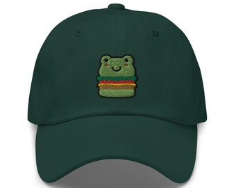 Drôle de grenouille Burger Brodé Baseball Papa Chapeau, Burger Cap, Frog Broded Gift Hat, Frog lover Gifts Hat, Frog Dad Hat, Cool Hat Designs